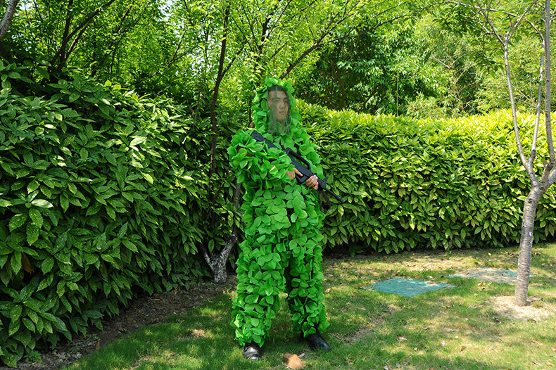 手工粘花樹葉兩件套偽裝服